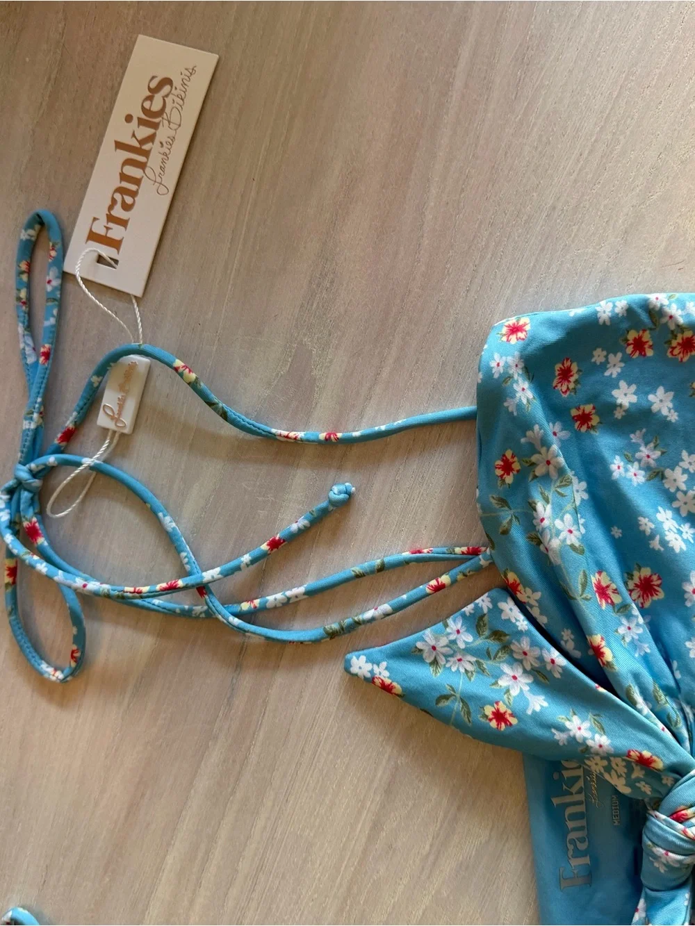 Frankie's Bikinis Light Blue Floral Knot Bandeau Top